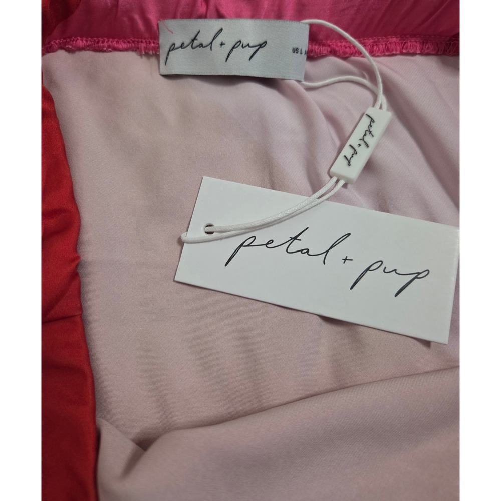 Petal & Pup Kailey Midi Skirt Red Pink Striped Satin High Waist Size L NWT - Picture 6 of 12